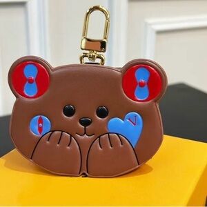 Adorable Brown Bear Keychain with Blue and Red Details